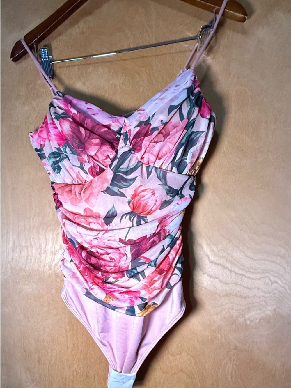 Express Pink Floral Ruched Bodysuit
